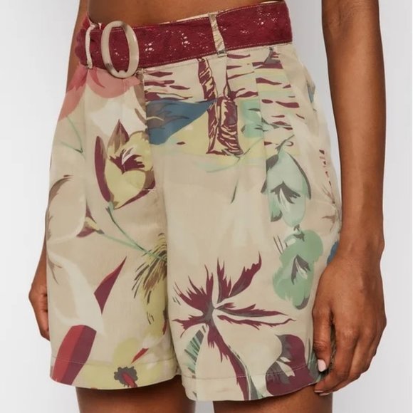Women's Desigual Red Brown Relaxed High Waist Shorts Tropical Print Size S - Picture 5 of 16